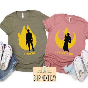 Camisetas de pareja de Star Wars, Te amo, conozco a Han y Leia, camisetas de parejas de Disney, camiseta de Star Wars, camisetas de talla grande de Disney, Disney para él y para ella