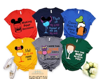 Camisas para beber de Disney, camiseta de Disney para beber alrededor del mundo, top de comida y vino de Epcot, camiseta de vino de Disney, camisetas del equipo de bebidas