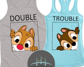 Camiseta sin mangas de Chip y Dale, Camiseta sin mangas de Double Trouble, Camisetas sin mangas de la familia Disney, Camiseta sin mangas de mejores amigos, Camiseta sin mangas a juego de Disney, Camiseta sin mangas de Disney, Camiseta sin mangas de Disneyworld