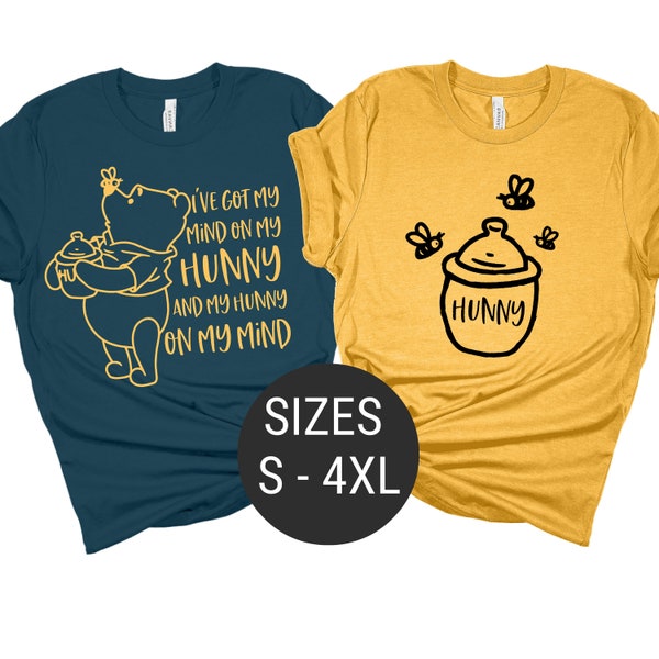 Chemises COUPLE, chemises pour couples winnie l'ourson, chemise de vacances, chemise d'anniversaire pour couples, t-shirts d'anniversaire pour couples, chemises personnalisées