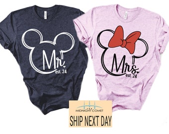 Camisetas personalizadas para el Sr. y la Sra., camisetas de pareja de luna de miel en Disney, camisetas a juego para la luna de miel, recién casados, regalo de boda en Disney, vacaciones en Disneyland