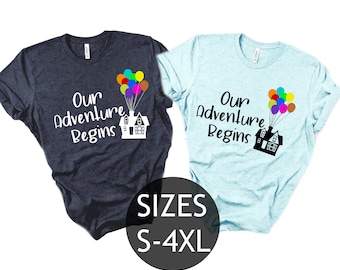 Disney Up Shirts, Our  Adventure Begins Shirts, Disney Couple Shirts, Disney Family Shirts, Carl and Ellie, Pixar, Honeymoon Shirts