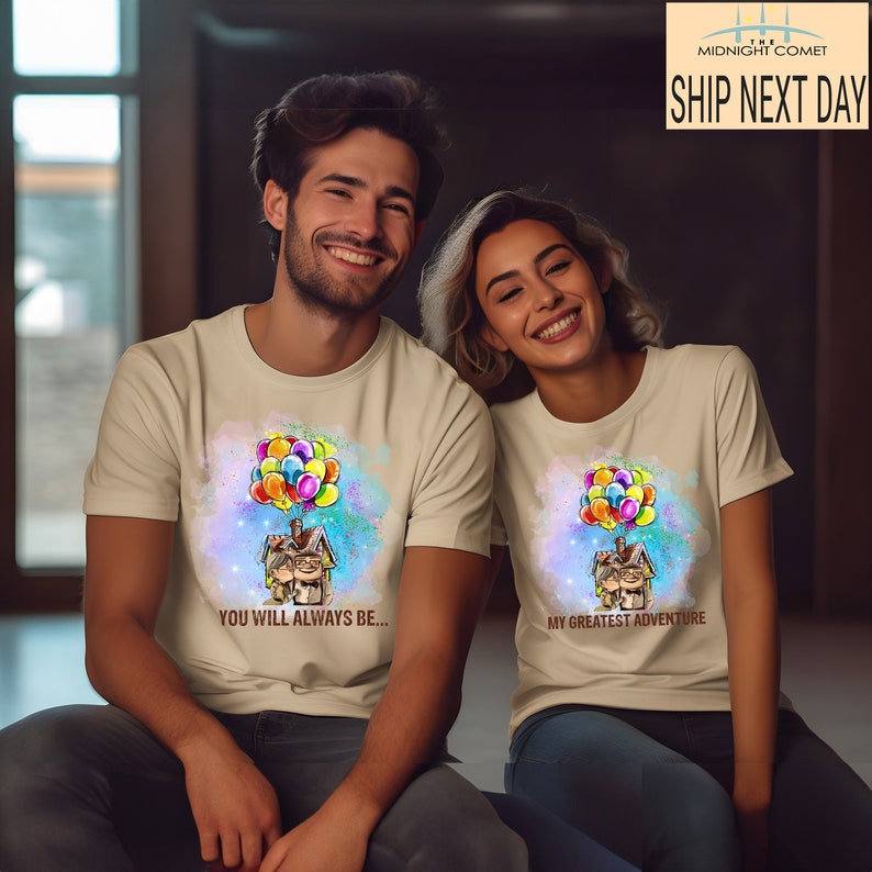 Disney Pixar Up Carl And Ellie Couple Shirt, You Are Always Be My Greatest Adventure Up House Balloons, His Ellie Her Carl Honeymoon Shirt image 5