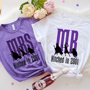 Disney Mr and Mrs EST Shirt, Haunted mansion couple, Couple Matching, Disney Anniversary Gift,Personalized Disney Husband Wife Shirts, Hubby
