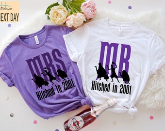 Disney Mr and Mrs EST Shirt, Haunted mansion couple, Couple Matching, Disney Anniversary Gift,Personalized Disney Husband Wife Shirts, Hubby