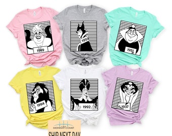 Funny Disney Villains Group Mugshot Scar Hades Jafar Yzma Shirt, Magic Kingdom WDW Unisex T-shirt Family Birthday Gift Adult Kid Toddler Tee