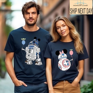 Camiseta de pareja de Star Wars, camiseta de pareja de R2D2 BB8, camiseta de Disney Star Wars, camiseta de pareja de Disney a juego, camiseta de pareja de Mickey Minnie, camisetas de luna de miel