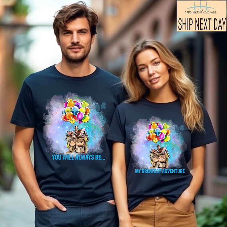 Disney Pixar Up Carl And Ellie Couple Shirt, You Are Always Be My Greatest Adventure Up House Balloons, His Ellie Her Carl Honeymoon Shirt image 2