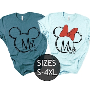Disney Wifey Husband T-shirt, Just Married Shirts, Mickey Minnie Wedding Tee, Disney Couple Shirt, Bridal Shower Gift, Disney Honeymoon Tee