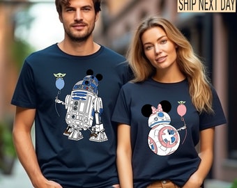 Star Wars Couple T-Shirt, R2D2 BB8 Couple Shirt, Disney Star Wars Shirt, Disney Couple Matching, Mickey Minnie Couple Tee, Honeymoon Shirts