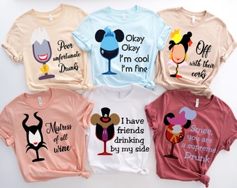 Disney Villain drinking shirt, Disney Drinking Around The World Food and Wine Festival Epcot Drinking shirt, Bad girls Group matching shirt