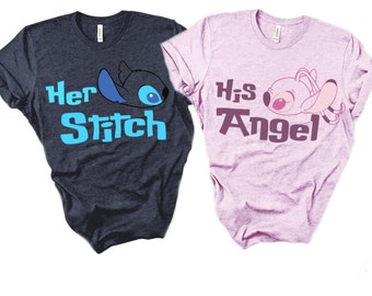 Camisas de pareja de puntadas, camisas de pareja de puntadas y ángeles, su camisa de puntada, su camisa de ángel, regalo para ella, regalo para él, regalo para ella