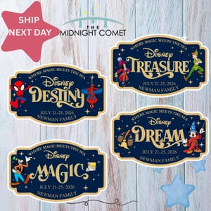 Imán personalizado para la puerta del camarote de un crucero Disney con el nombre de la familia y la compañía de cruceros, ideal para viajes familiares en crucero, fantasía mágica y mágica. imagen 3