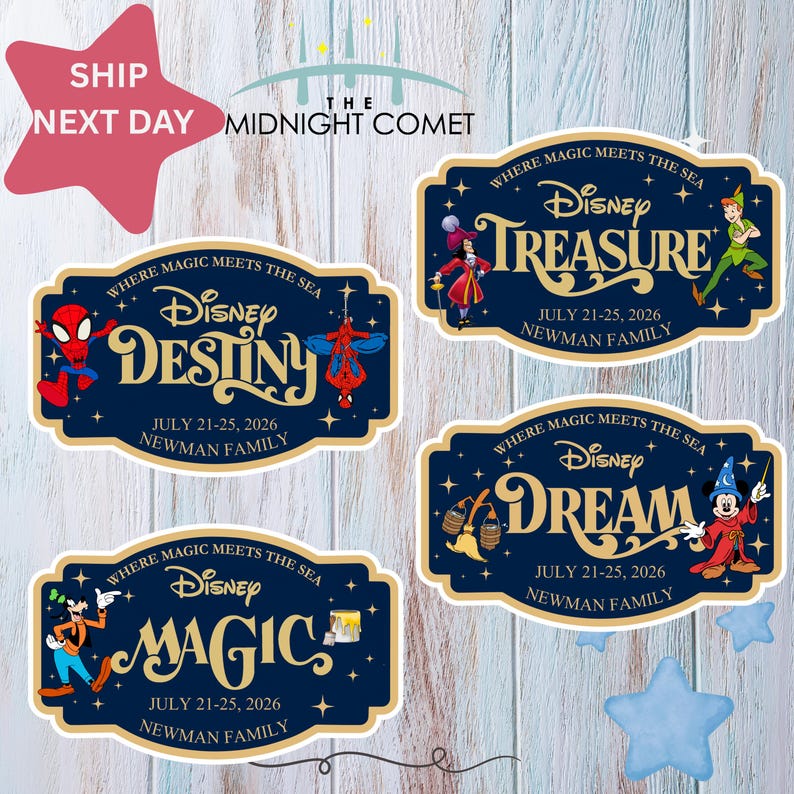 Imán personalizado para la puerta del camarote de un crucero Disney con el nombre de la familia y la compañía de cruceros, ideal para viajes familiares en crucero, fantasía mágica y mágica. imagen 3