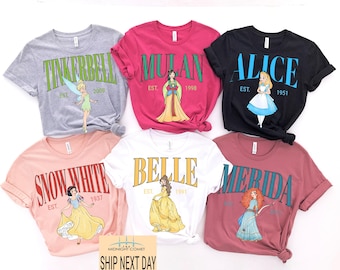 Disney Princess Shirt Disneyworld Tee Elsa Anna Cinderella Belle Rapunzel Ariel Snow White Jasmine Aurora Pocahontas Disney Girl Trip