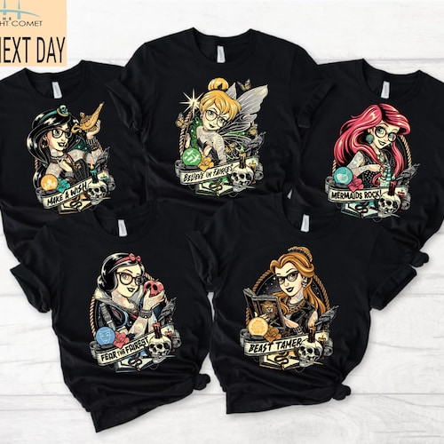Chemise princesse Disney rocker, chemise princesse punk Disney, chemise princesse Disney tatouage, chemise méchantes princesse Disney, chemise voyage Disney