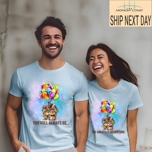 Disney Pixar Up Carl And Ellie Couple Shirt, You Are Always Be My Greatest Adventure Up House Balloons, His Ellie Her Carl Honeymoon Shirt image 1