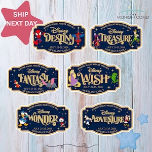 Imán personalizado para la puerta del camarote de un crucero Disney con el nombre de la familia y la compañía de cruceros, ideal para viajes familiares en crucero, fantasía mágica y mágica. imagen 2