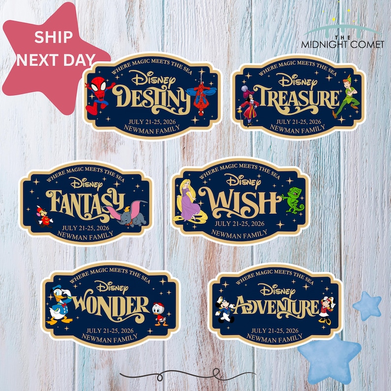 Imán personalizado para la puerta del camarote de un crucero Disney con el nombre de la familia y la compañía de cruceros, ideal para viajes familiares en crucero, fantasía mágica y mágica. imagen 2