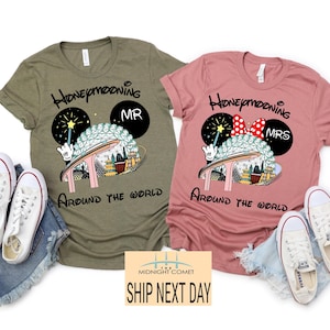 Disneyland Epcot Honeymoon Couple Matching Shirt, Honeymooning Around The World Shirt, Just Married Mr And Mrs Shirt, Wife And Husband Shirt