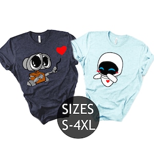 Shirts voor Wall-E en Eve, shirts voor koppels Wall-E en Eve, bijpassende shirts voor Wall-E en Eve, shirts voor koppels Disney, shirt Disney Trip
