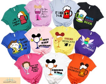 Camisetas de Disney para beber, camiseta de Disney "Bebiendo por el mundo", camiseta de Epcot "Comida y vino", camiseta de Disney "Vino", camisetas de equipo de bebidas