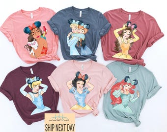 Komfort Farben Geschenk, Retro Disney Prinzessin Shirt, Aquarell Prinzessin Shirt, Disney Trip T-Shirt, Disney Prinzessin, Disneyworld Prinzessin Geschenk
