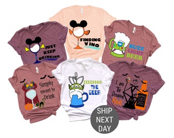 Camisetas de Disney para beber, camiseta de Disney "Bebiendo por el mundo", camiseta de Epcot "Comida y vino", camiseta de Disney "Vino", camisetas de equipo de bebidas