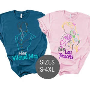 Magliette coordinate di Rapunzel Flynn, magliette di coppia di Rapunzel Flynn Rider, il suo sogno, il suo sogno, magliette per le vacanze Disney, magliette coordinate per la luna di miele