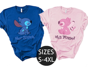 Her Stitch His Angel Shirt, Stitch Couple Shirt, Disney Family Matching Shirt, Birthday Gift, Valentines day Gift, Bella canvas tee
