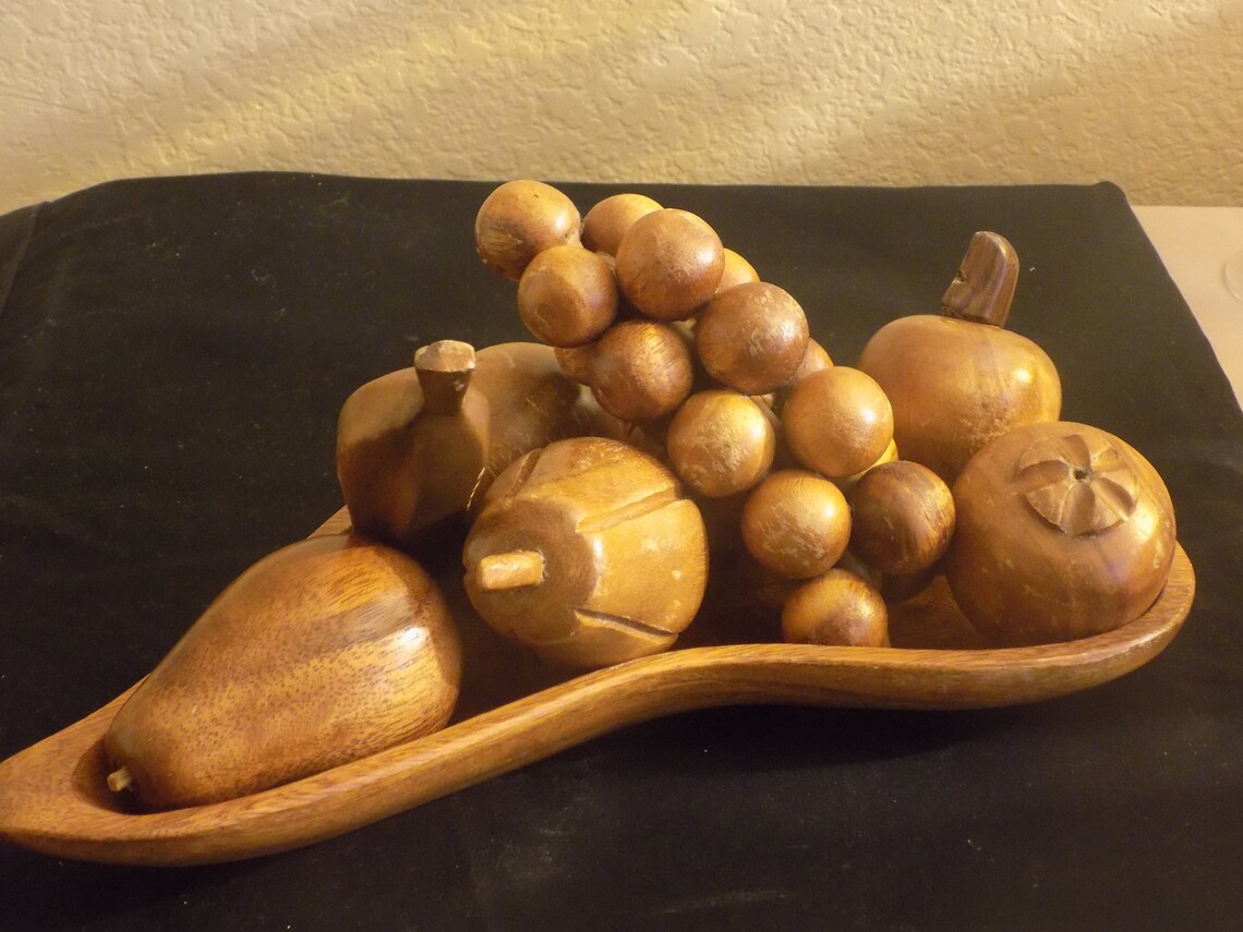 Vintage Original Wooden Hand Carved Fruit & Flowing Bowl 9 - Etsy