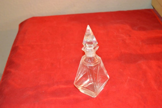 Vintage Perfume Clear Glass Cut Bottle   7" - image 1