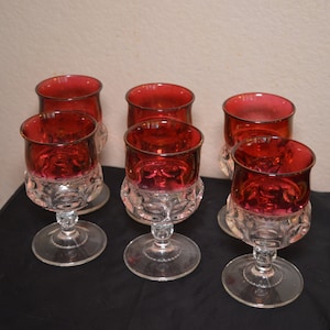 Vintage Red and Clear Wine or Water Goblets   Set 6   5 3/8 &quot; x  3&quot;