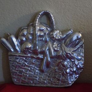 Vintage Holland Boone Pewter Basket of Vegetables Wall Hanging