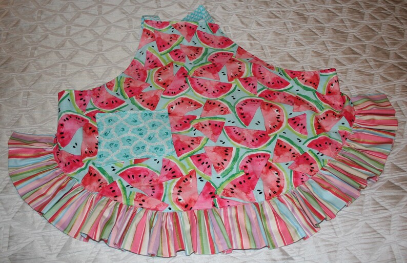Child Girl Reversible Apron Watermelon Flower Vine