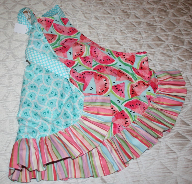Child Girl Reversible Apron Watermelon Flower Vine