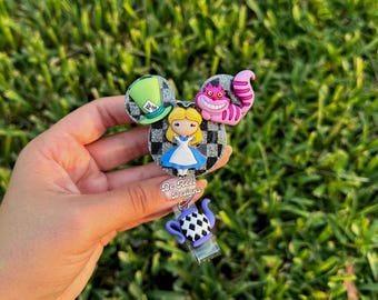 Alice in Wonderland Badge Reel, Interchangeable Nurse Badge Holder