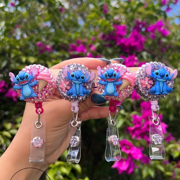 Stitch-Inspired Badge Reel | Rhinestone Button Badge Holder | Cartoon-Inspired Work Accessory