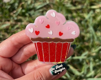 Cupcake Badge Reel, Valentine's Day Badge Holder