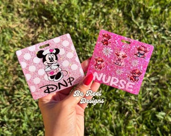 Custom Pink Glitter Badge Buddy, Nurse Gift