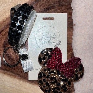 Cheetah print Mrs Mouse with Red Bow badge reel, Personalized badge holder