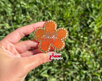 Flower Badge Reel, Custom Text, Flower Sky