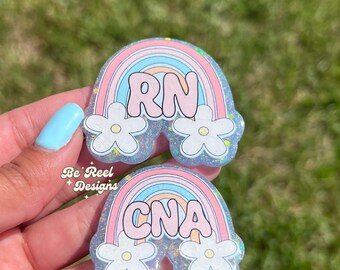 Boho Rainbow Flower Badge Reel, Heavy Duty Nurse Badge Holder