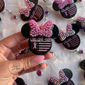 Breast Cancer Awareness badge reel,  Breast Cancer Nurse badge holder, white glitter badge reel
