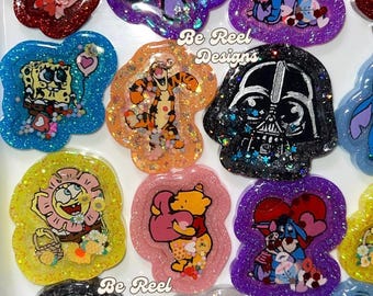 Cartoon Inspired Shaker Badge Reel | Handmade Glitter Resin ID Holder