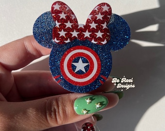 Patriotic Minnie Mouse Badge Reel, Heavy Duty Nurse Badge Holder
