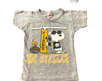 Vintage Artex Peanuts Snoopy Joe Steeler Zeldzame jaren 1960 Grijs Jeugd Maat Klein T-shirt