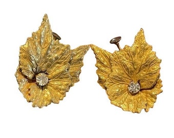 Miriam Haskell Gold Gilded Vintage Leaf Earrings