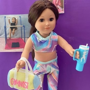 18&quot; Doll Gymnastics Outfit: Personalized Cup & Gymnast Bag