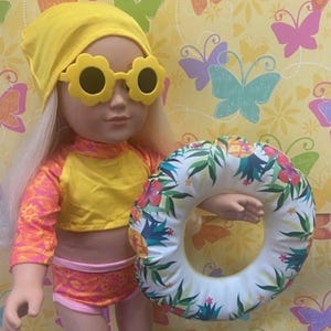 18&quot; Doll Swimsuit Set: Yellow Bathing Suit, Clogs & Sunglasses